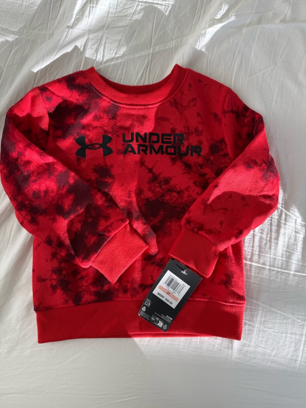 NWT Under Armour Red and Black Tie-Dye Kids Crewneck Sweatshirt